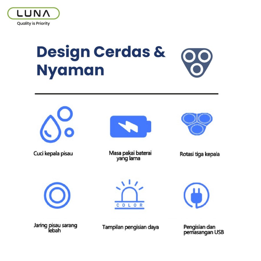 LUNA Alat cukur rambut elektrik shaver listrik pencukur kumis jenggot