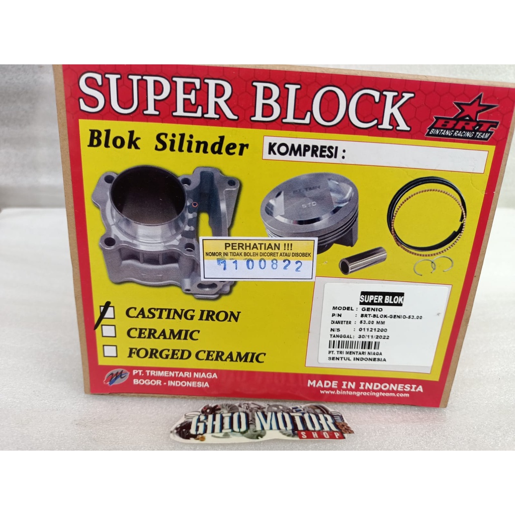 Blok Piston Bore Up BRT 53mm Beat deluxe Beat New Genio Scoopy New prestige Blok seher BRT Genio Beat deluxe Beat New Beat street New 53mm 125 cc ghio motor shop