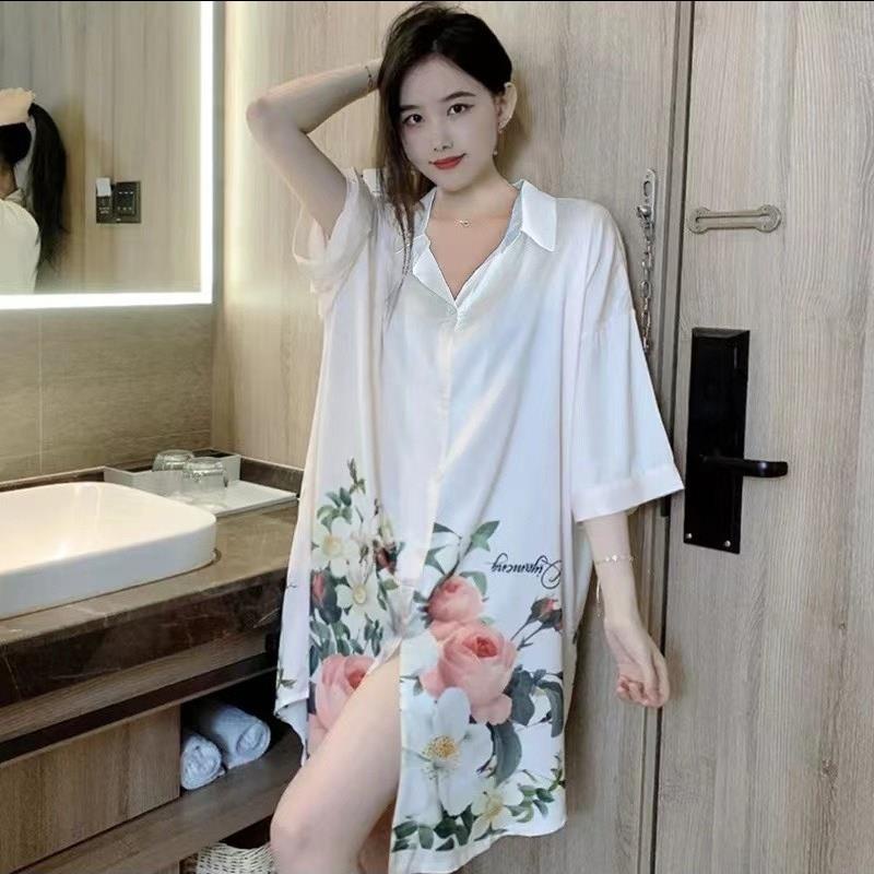 2023 Korea Baru Long -Sleeved Sexy Ice Silk Night Rok