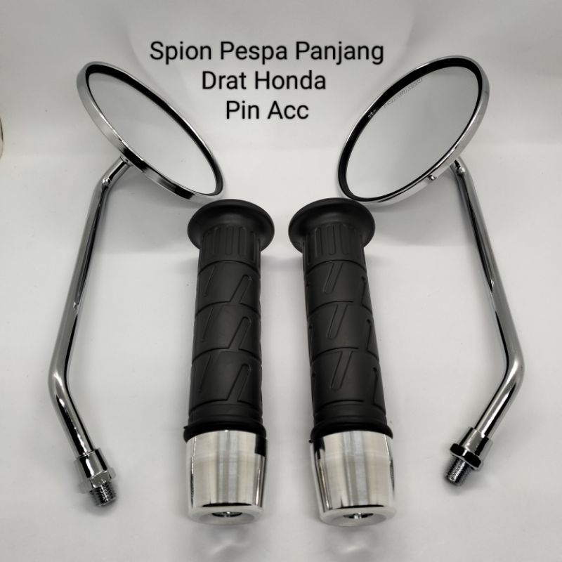 Paket spion Pespa Tangkai Panjang Crome Pluse Hand grip Hitam Pluse Jalu stang crome Motor Pespa Fazio Fino Scoopy Dill