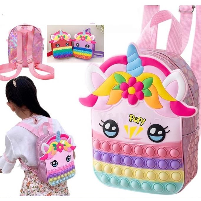 Tas Ransel Pop It Anak Jumbo Unicorn Makaron Rainbow Murah