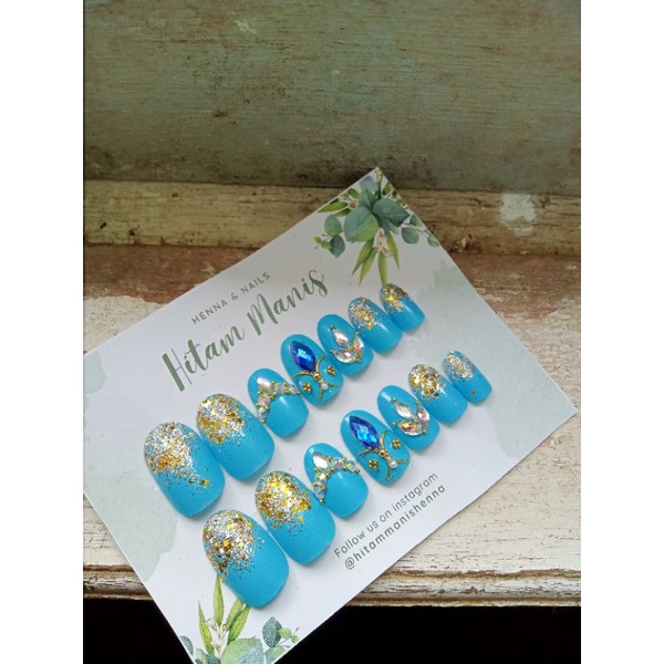 nailart biru / nailart premium / nailart murah / nailart wedding / nailart handmade / kuku palsu han