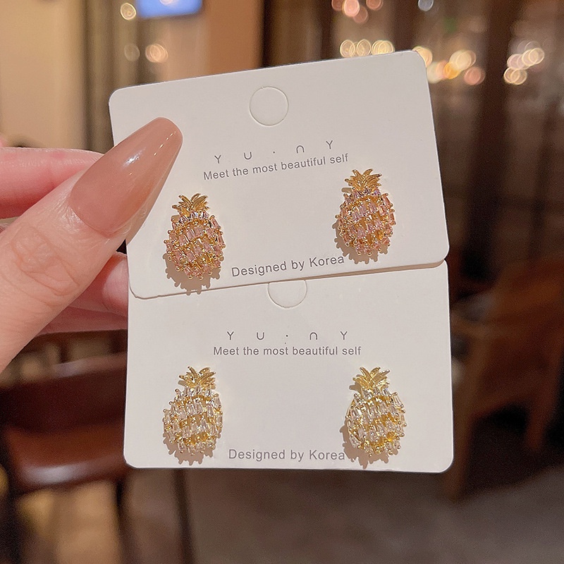925jarum Perak Jarum Zirkon Halus Nanas Anting Wanita Fashion Ear Studs