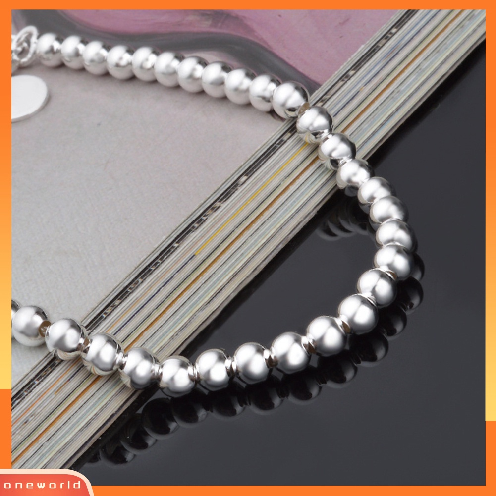 [WONE] Chic Unisex Perak Plating Berongga Manik-Manik Pesona Gelang Pergelangan Tangan Perhiasan Aksesori