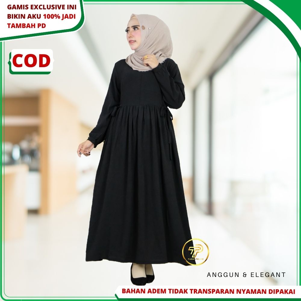 Baju Gamis Wanita Polos Bahan Katun Crinkle Premium Adem Remaja Elegan Terbaru 2022 Kekinian Untuk K