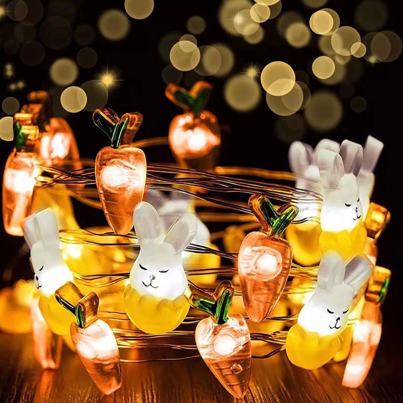 10/20led Lucu Mini Bunny Wortel String Lampu Liburan Super Peri Lampu Gantung Ornamen Anak-Anak Selamat Paskah Dekorasi Pesta