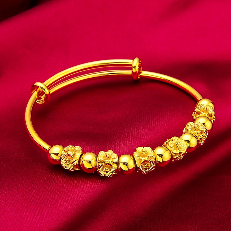 Goldkingdom Perhiasan Fashion Emas Asli Kadar 375 Bangkok Aksesoris Ready Stock Gelang Penyesuaian Bunga Floral Baru Untuk Wanita Cantik