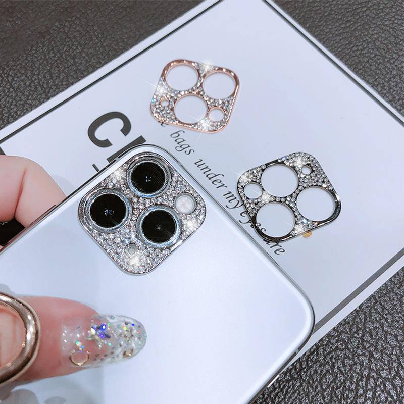 IPHONE Bling Film Perlindungan Lensa Kamera Logam Berlian Warna-Warni Untuk Iphone14 13 12 11 Pro Max Mini Plus Glitter Kristal Pelindung Penutup Belakang