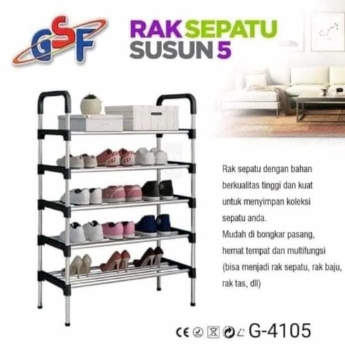 RAK SEPATU GSF SUSUN 5 / 4 BESI RAK 5 / 4 LAYER KUAT KOKOH