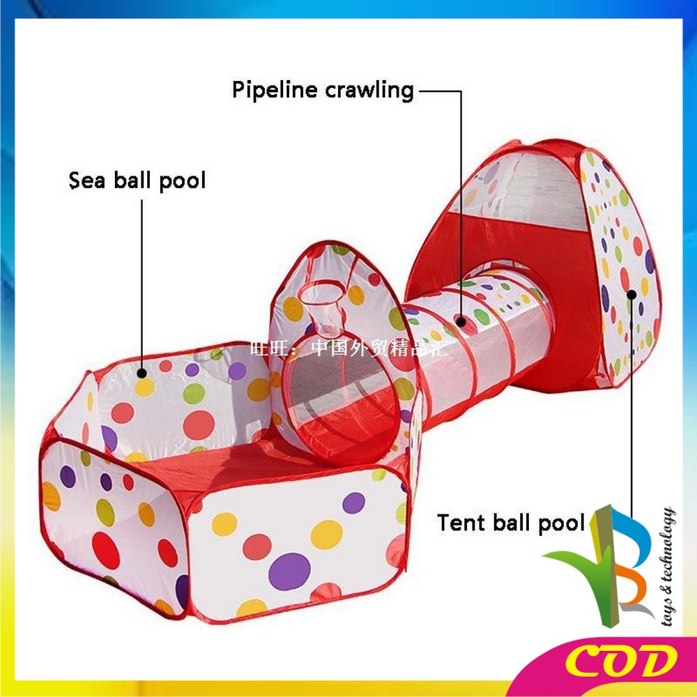 RB-M6 Mainan Tenda Anak Terowongan 4 in 1 + Kolam + Ring Basket Mainan Keranjang Mandi Bola Anak