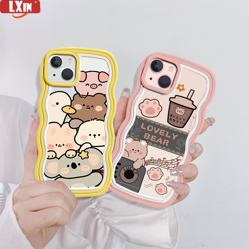Realme 10 C33 C35 C31 C30 Realme 9i 6i 5s 5i 7i C15 C25s C12 C25 Realme C21Y C25Y C11 2021 C20 C3 C1 Gaya Baru Wavy Frame Case Zoo Party Cute Koala Bear Soft TPU Phone Cover
