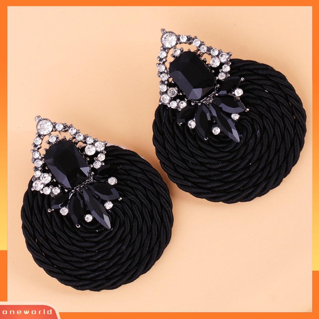 [WONE] 1pasang Wanita Buatan Tangan All-match Bulat Berlian Imitasi Drop Earring Perhiasan Fashion