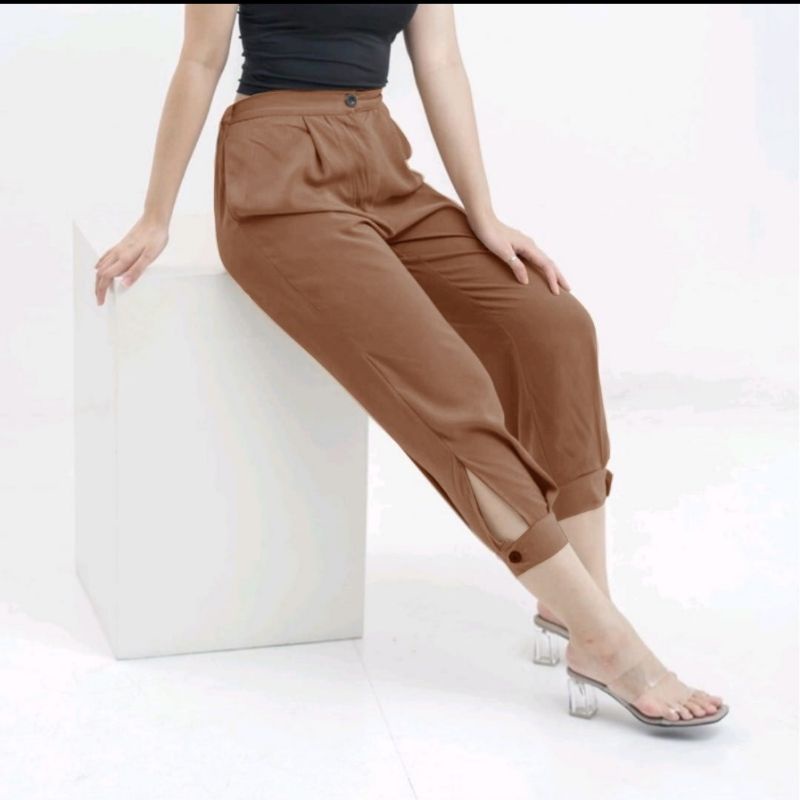 BISA COD{HIGHWAIST MIDI JOGGER PANTS/CELANA KANTOR/CELANA SANTAI/CELANA TERBARU