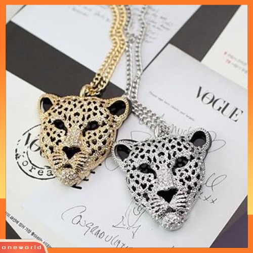 [WONE] Fashion Retro Vintage Keren Berongga Leopard Kepala Liontin Kalung Perhiasan Unisex