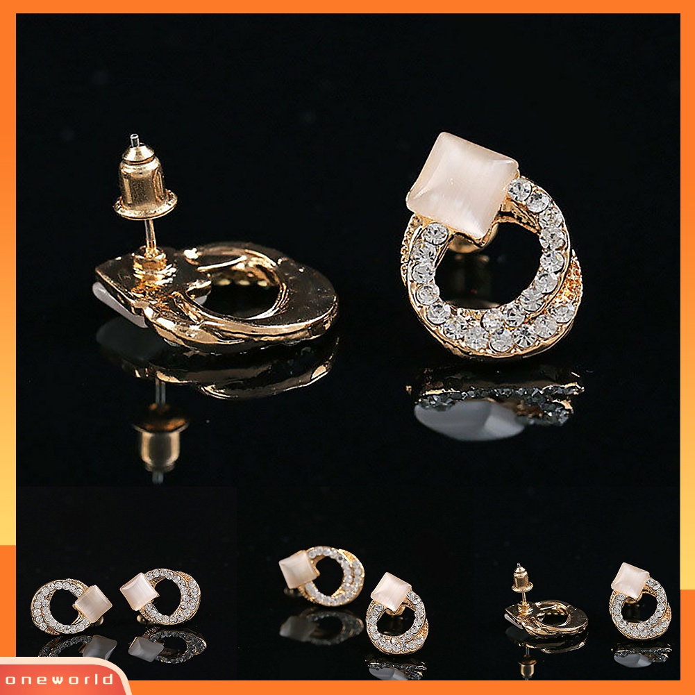 Fashion Anting Giwang Kristal Rhinestone Elegan Wanita Warna Emas 1 Pasang