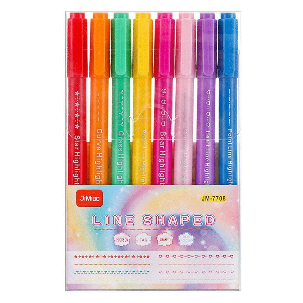 Preva 8Pcs Curve Stabilo Pen Alat Menggambar Seni Alat Tulis Kurva Garis Berkepala Ganda Stabilo Terintegrasi Warna
