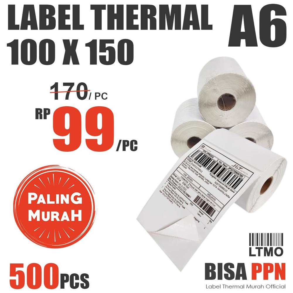 

LABEL BARE MURAH 100 X 150 A6 KERTAS STIKER THERMAL 500 PCS TERLARISS...,,,,,