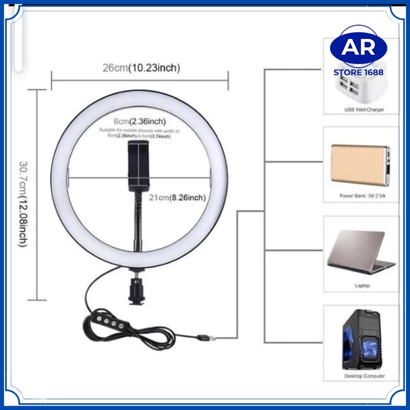 AR-RING LIGHT LED 26CM Lampu 26 cm Make Up Vlog Lampu Ringlight Tripod 55cm 1.1m 1.6m 2.1m