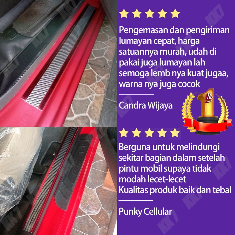 Sill Plate Mobil Carbon Fiber Pelindung Pintu Mobil Carbon Fiber Anti Gores (Merah)