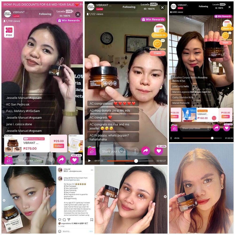 VIBRANT GLAMOUR Retinol Eye Cream Untuk Mengurangi Garis Halus dan Kantong Mata Pemutih Pelembab Anti Penuaan Perawatan Mata