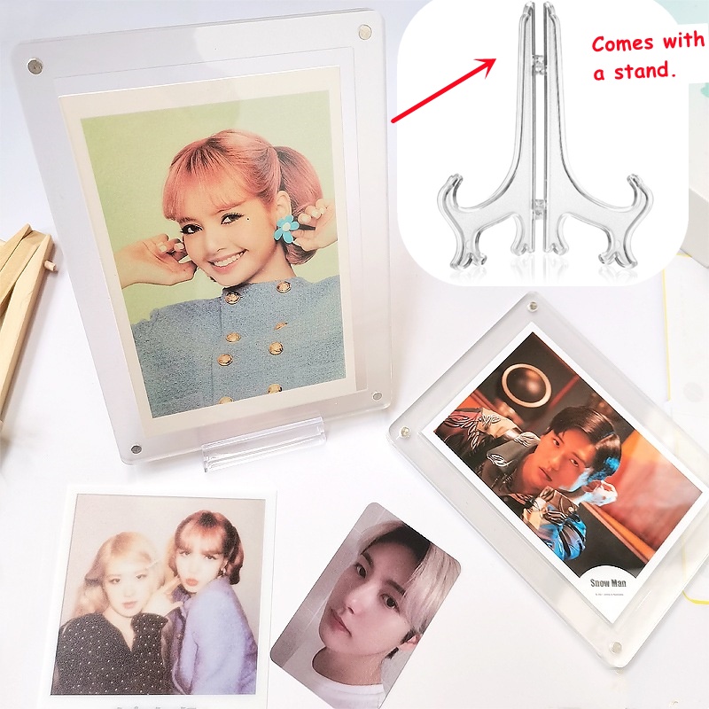 1per2x3 /4/9Slot Frame Foto Akrilik Dengan Alas Idol Photo Card Postcards Display Organizer Desktop Standing Game Cards Collection