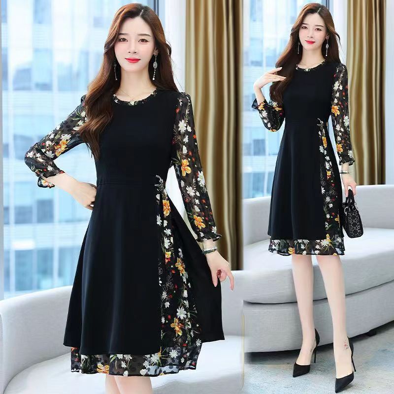 BAHAN PREMIUM / Midi Dress Hitam Korean Style Wanita / Black Dress Jahitan Lengan Panjang Big Size