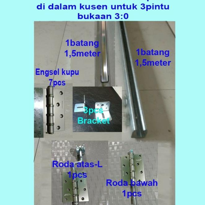 Rel Dan Roda Pintu Lipat Untuk 3 Daun Pintu Aluminium, Kayu Dan Upcv