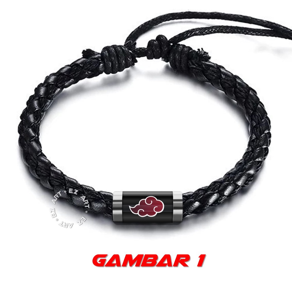 GELANG SIMPLE ANIME NARUTO LOGO AKATSUKI SHARINGAN RINEGAN TALI KULIT KEPANG GAMBAR KACA EPOXY TABUNG STAINLESS STEEL