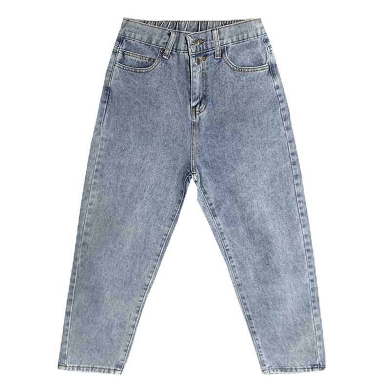 Celana Jeans Wanita Pinggang Elastis / Biru muda Highwaist Boyfriend Jeans Wanita