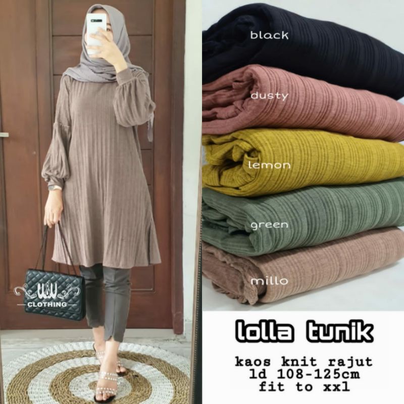 LOLLA TUNIK bahan kaos knit rajut ld 108-125 ft xxl , produk ori berlabel