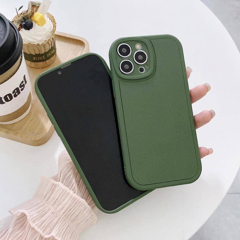 IPHONE Casing Ponsel Bingkai Bulat Bahan Kulit Mewah Untuk Iphone11 12 13 14 Pro Max Mini Plus Shockproof Pelindung Soft Cover