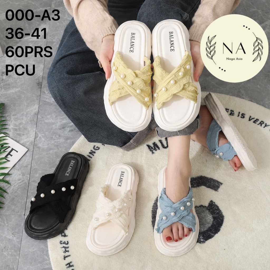 sandal selop perempuan dewasa tali silang kain mutiara import 000  (36-41) terbaru