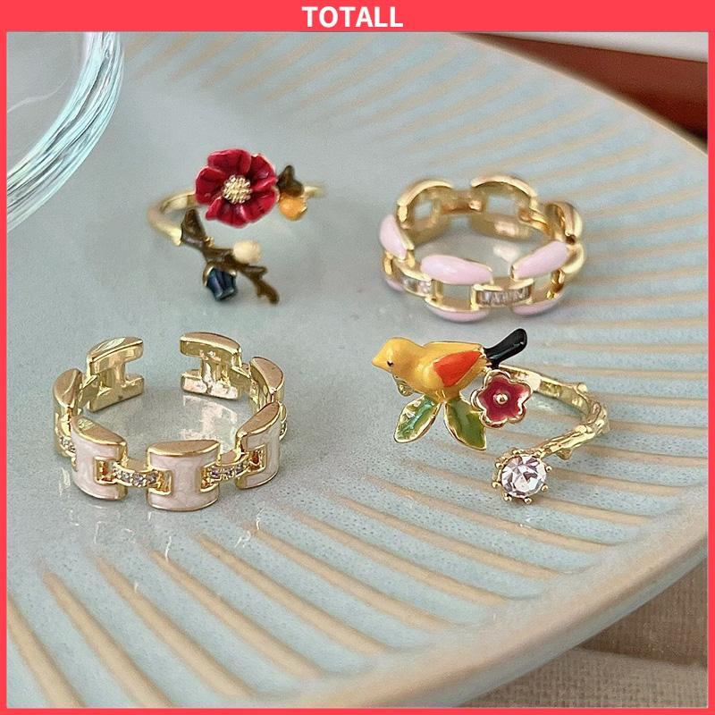 COD Cincin Model Terbuka Bahan Alloy Desain Bungaburung Hias Berlian Imitasi Untuk Wanita Aksesori Cincin Serbaguna-Totall