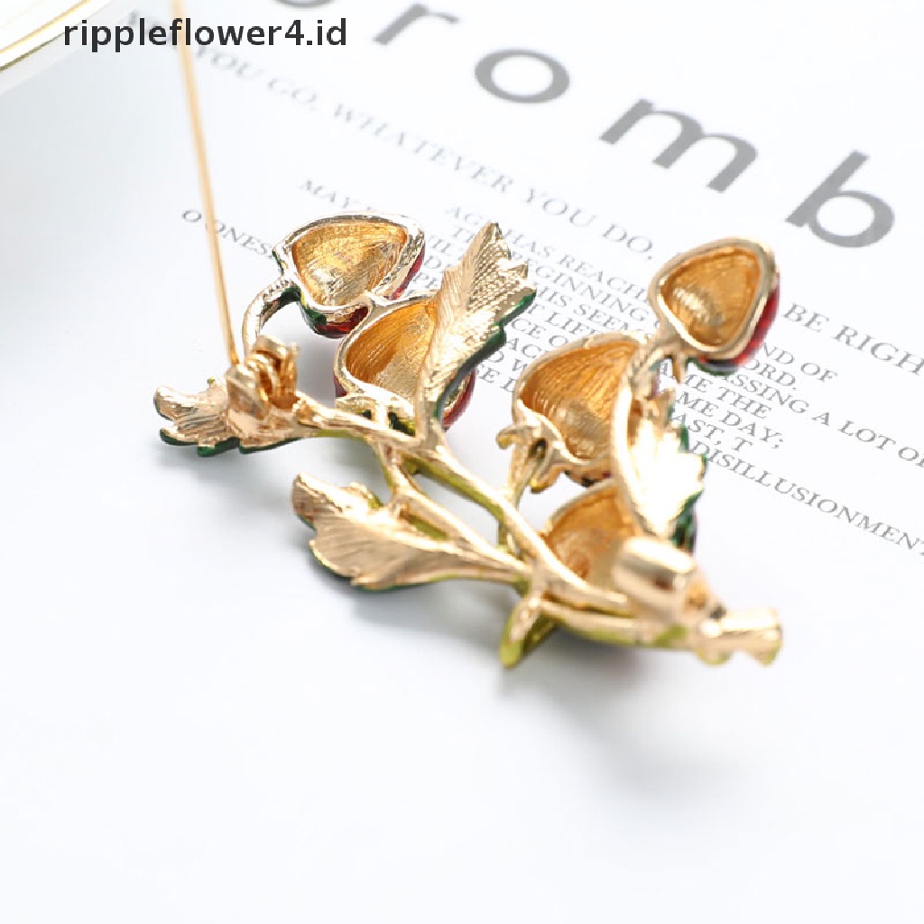 {rippleflower4.id} Bros Strawberry Pin Merah Desain Tanaman Permata Lucu Gaya Musim Panas~