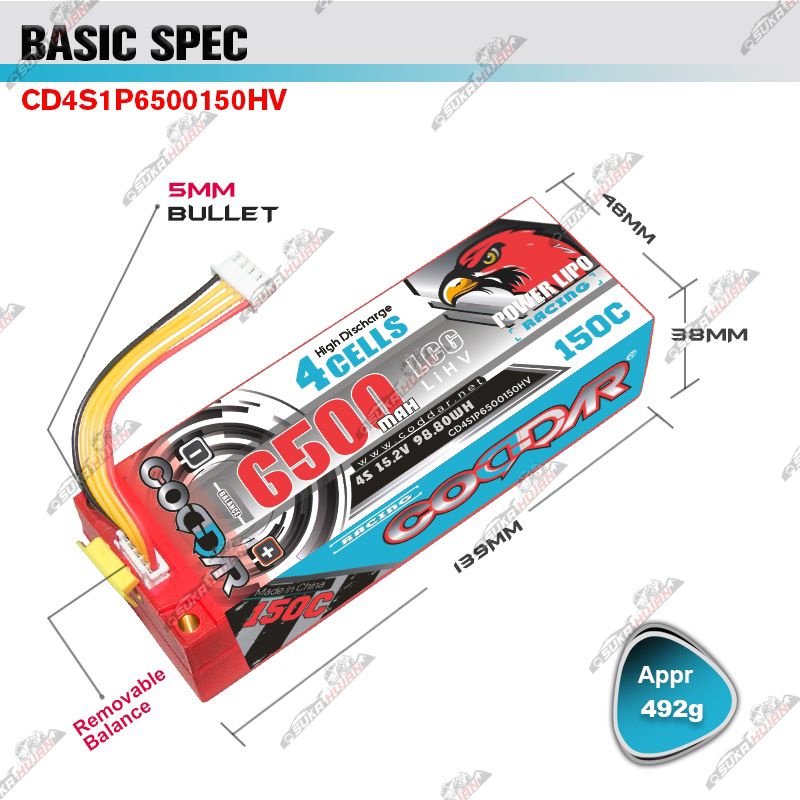 CODDAR 4S 6500mah HV 15.2V 150C 4S1P Hardcase Lipo Battery 1/8 RC Car