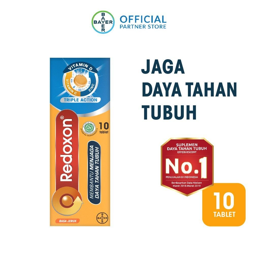 Redoxon Vitamin C, D &amp; Zinc Rasa Jeruk 10 Tablet