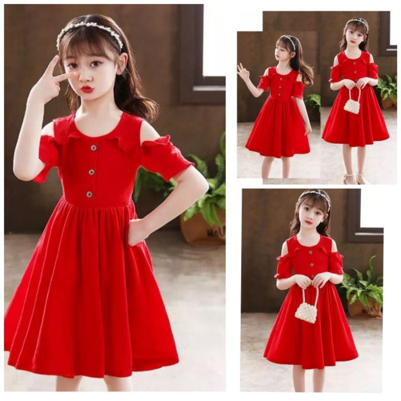 Baju Anak Perempuan Usia 7 8 9 10 Tahun-Dress Anak Cewek Party Pesta Natal Mewah Kekinian Bahan Arfi