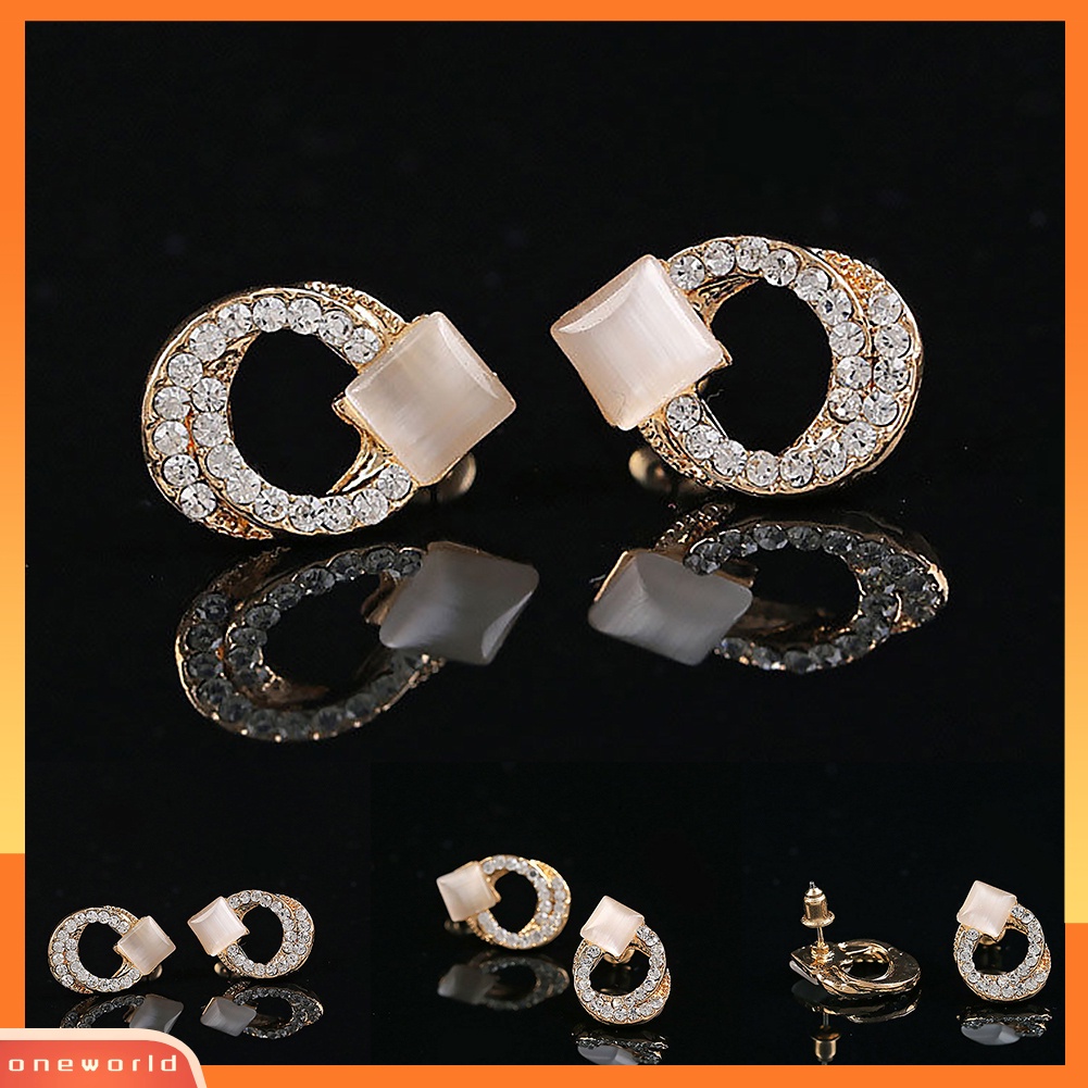 Fashion Anting Giwang Kristal Rhinestone Elegan Wanita Warna Emas 1 Pasang