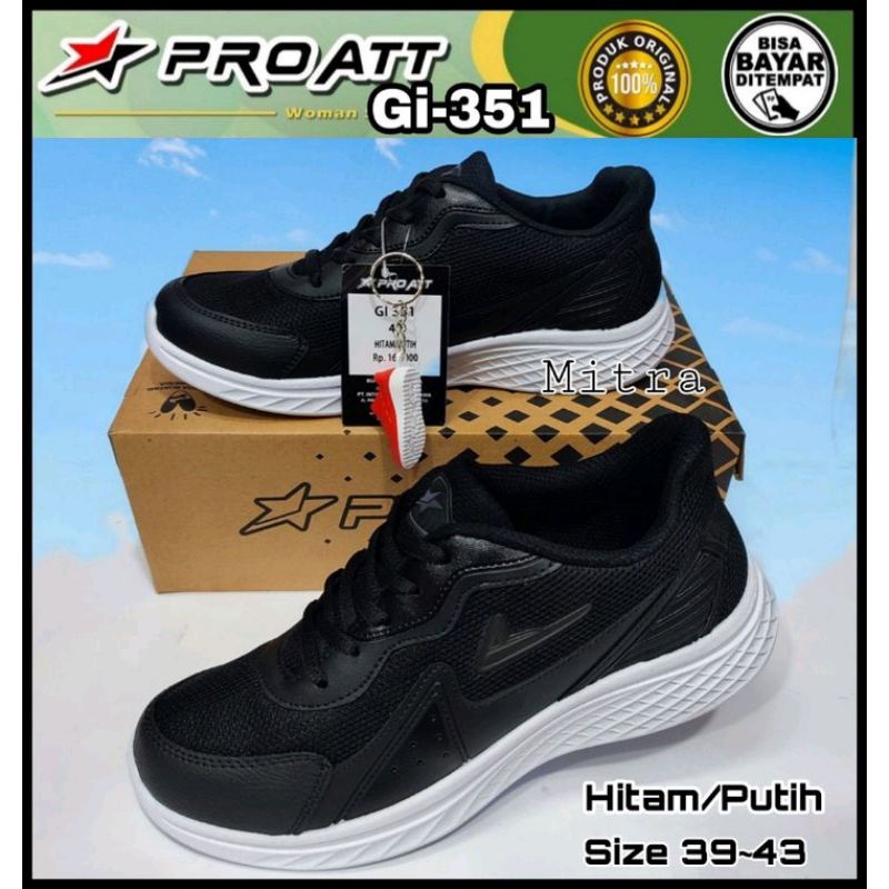 PRO ATT Sepatu Sneakers Sekolah Kerja Cowok Hitam Putih Black White Nyaman Di Pakai 39 - 43