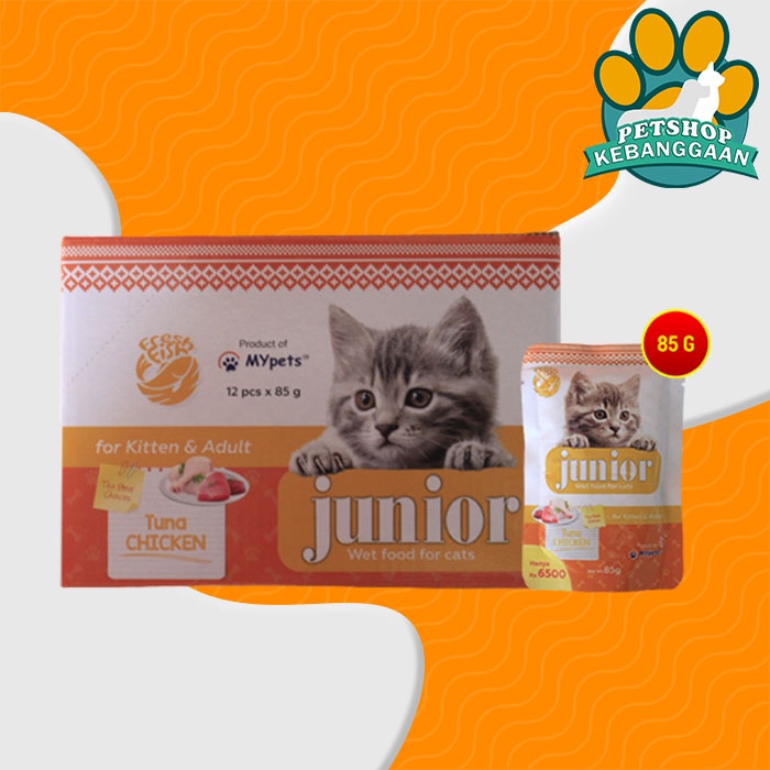 Makanan Kucing Junior Wet Food Pouch 85 Gram Grosir Dus isi 12 Pcs