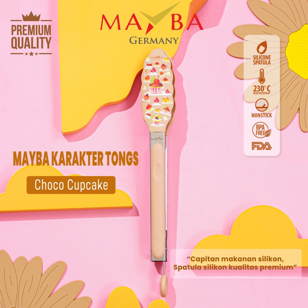 MAYBA SPATULA TONGS JEPITAN//CAPITAN MAKANAN KARAKTER MEWAH Warna pink flamingo - tosca daisy - coklat kue tong premium