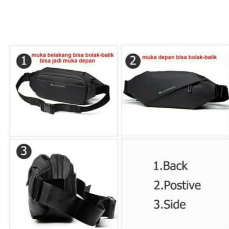 Tas Selempang Pria Waistbag Waterproof Highmore Dua Muka Bisa Bolak Balik - WAISTBAG HIGHMORE
