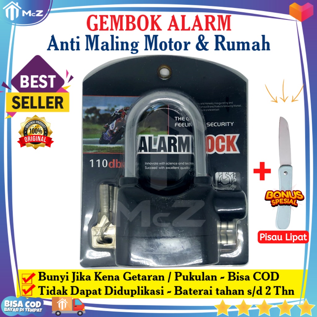 GEMBOK ALARM Anti Maling Bonus Pisau Lipat- Gembok Alarm Anti Maling Motor - Gembok Alarm Rumah - Ge