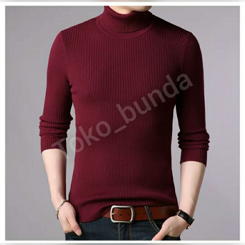 sweater rajut kerah tinggi pria -Turtleneck man-sweater rajut pria