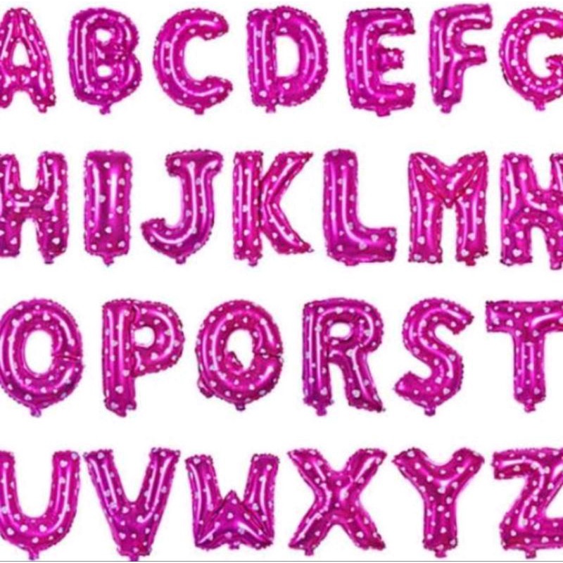 balon huruf warna pink motif love