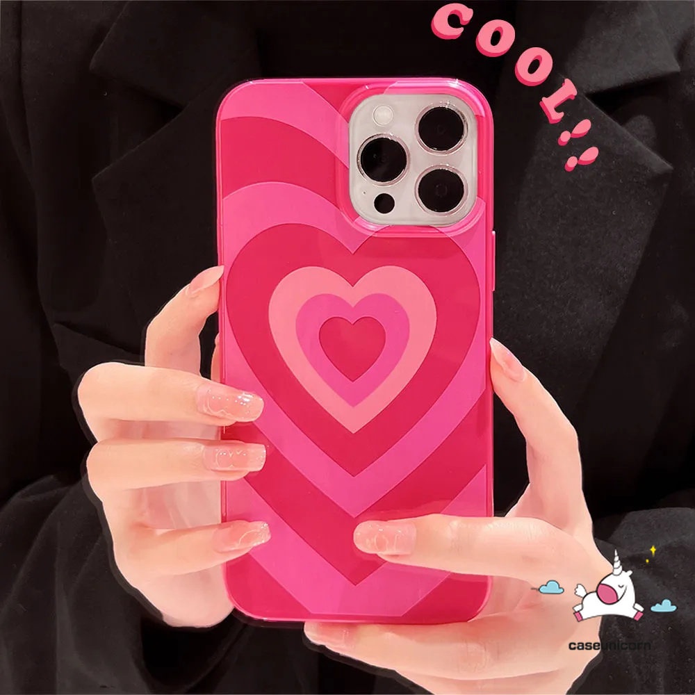 IPHONE Casing Ponsel Halus Glossy Kompatibel Untuk Iphone 11 14 13 12 Pro Max XR 7 8 Plus X XS Max SE 2020 Pink Rose Merah Gradien Cinta Hati Lembut Tpu Silicon Back Cover Couple Cases