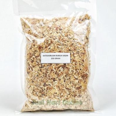 

[W-8Q ㊚] Katsuobushi Bubuk kasar 200gram Grade D ikan cakalang bonito dasi taburan takoyaki halal kaldu ikan-berkualitas