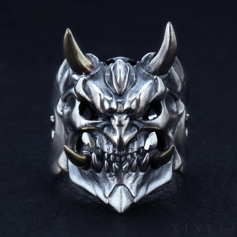 【Bayar di tempat】Untuk Pria Ring Alloy Cincin Masker Pembukaan Tengkorak Adjustable Hiphop Gaya Tengkorak Iblis Gaya Keren