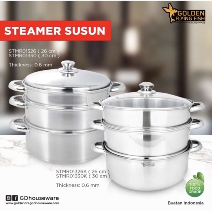 STEAMER SET 3 SUSUN 30CM - STAINLESS STEEL - PANCI KUKUSAN 3 TINGKAT