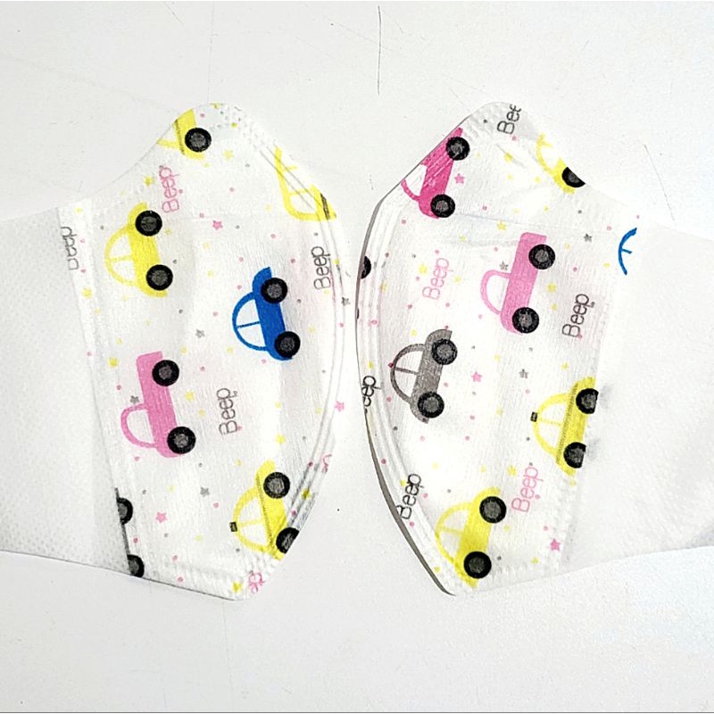 MASKER DUCKBILL ANAK ONCARE MOTIF PUTIH MOBIL ISI 10PCS 3-10TAHUN